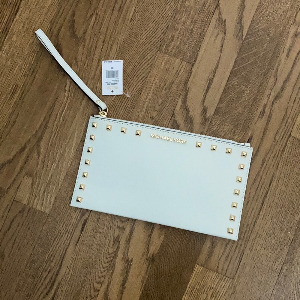 Michael Kors leather Sandrine Stud wristlet clutch purse